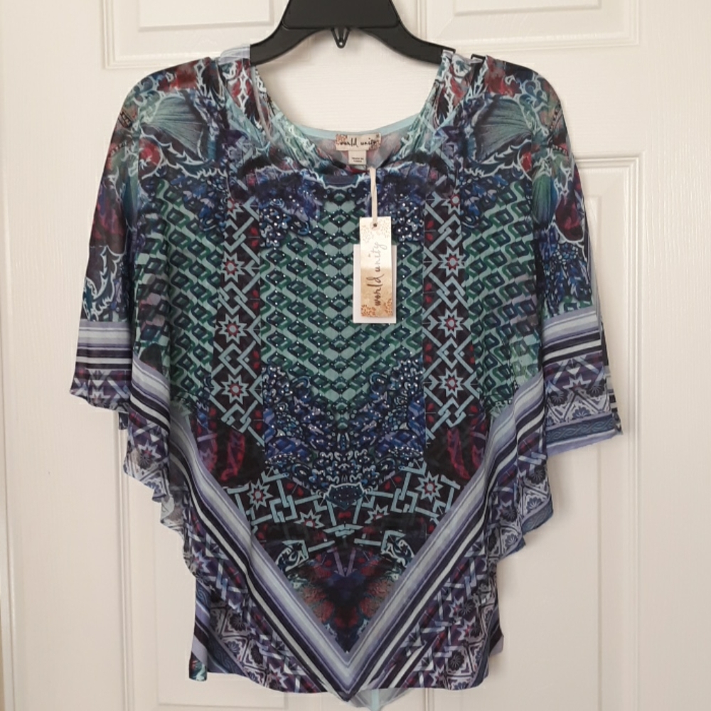 WORLD UNITY layered handkerchief blouse XS NWT